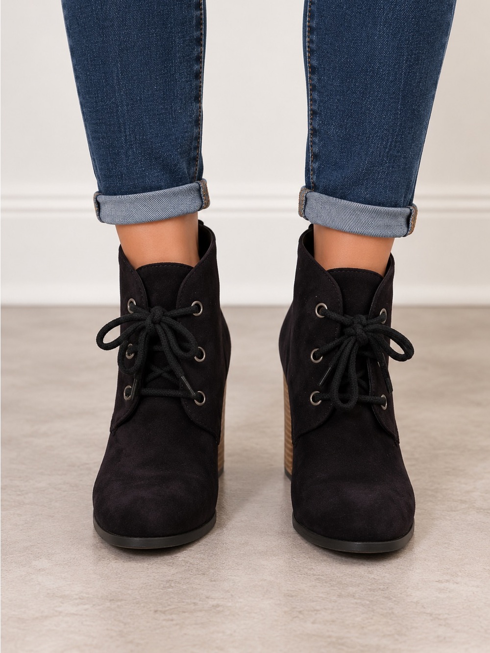 XX1 BLACK SUEDE LACE-UP WEDGE ANKLE BOOTS | SIZE 6